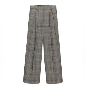 Zara Gray Plaid Pleated Dress Pants